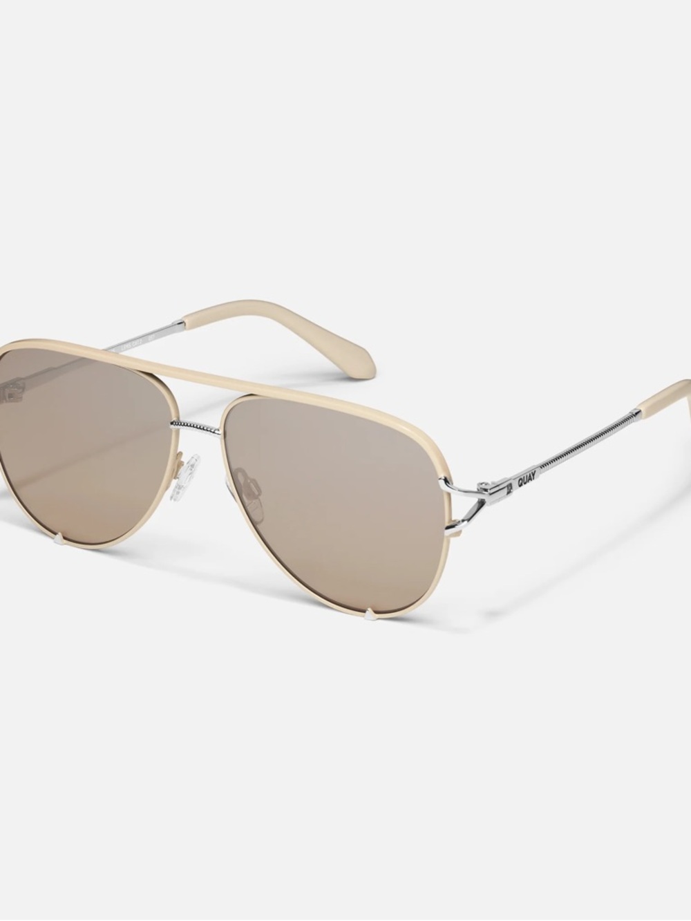 Quay Australia Beige and Silver Aviator Sunglasses